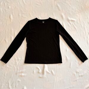 NWOT ANA Womens Medium Top Black Ribbed Lettuce Hem Long Sleeves Winter